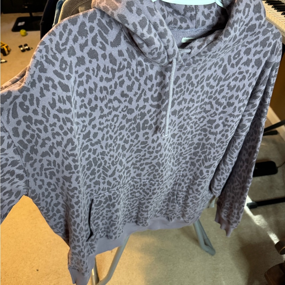 American Eagle Outfitters Leopard Print Hoodie - Purple Gray
